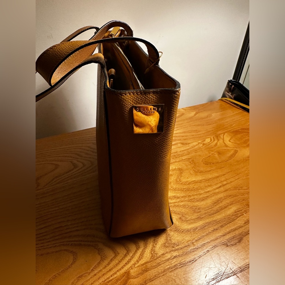 Celine Goldenrod Leather Square Tote Bag w/Crossbody Strap - Picture 5 of 15